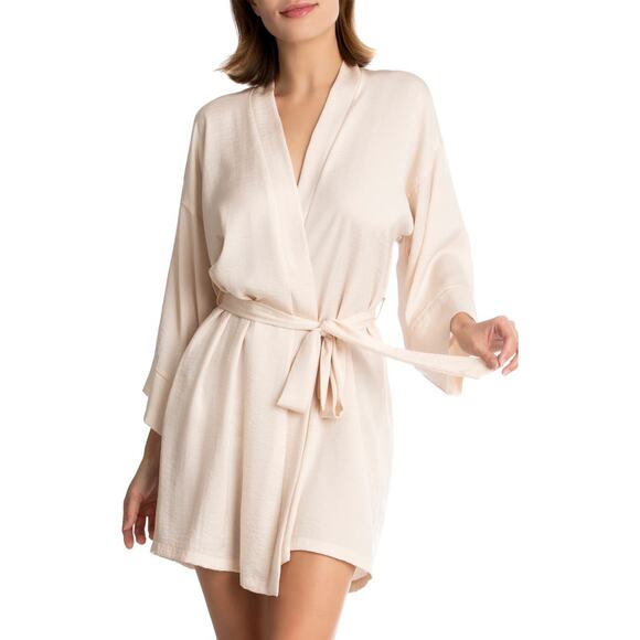 In Bloom by Jonquil Women's Philipa Lace Trim Satin Wrap Robe Cameo Size XL - Picture 1 of 12